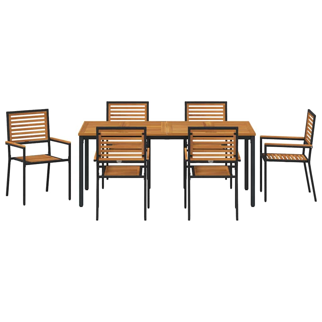 Garten Essgruppe 7 pcs Schwarz und Holz 180 x 90 x 75 cm